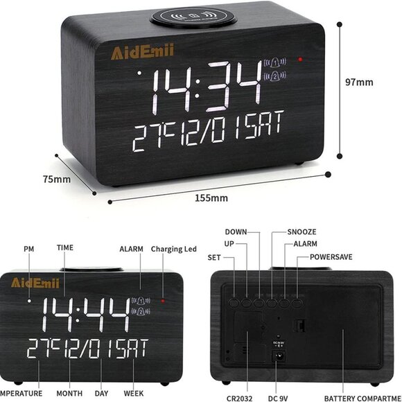 Digital Alarm Clock with Wireless Charging 10W Fast Charging LED Time Display - Picture 7 of 7